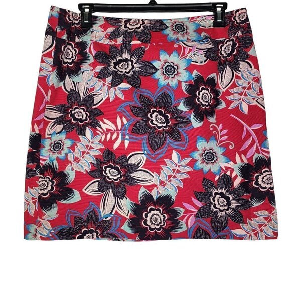 Talbots Women's Red Vibrant Floral Pattern Red A-Line Skirt 97% Cotton Size 16 - Picture 1 of 6